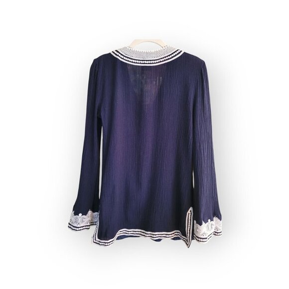Tory Burch Navy White Tunic with Gold Accents Size 4 - Picture 4 of 12